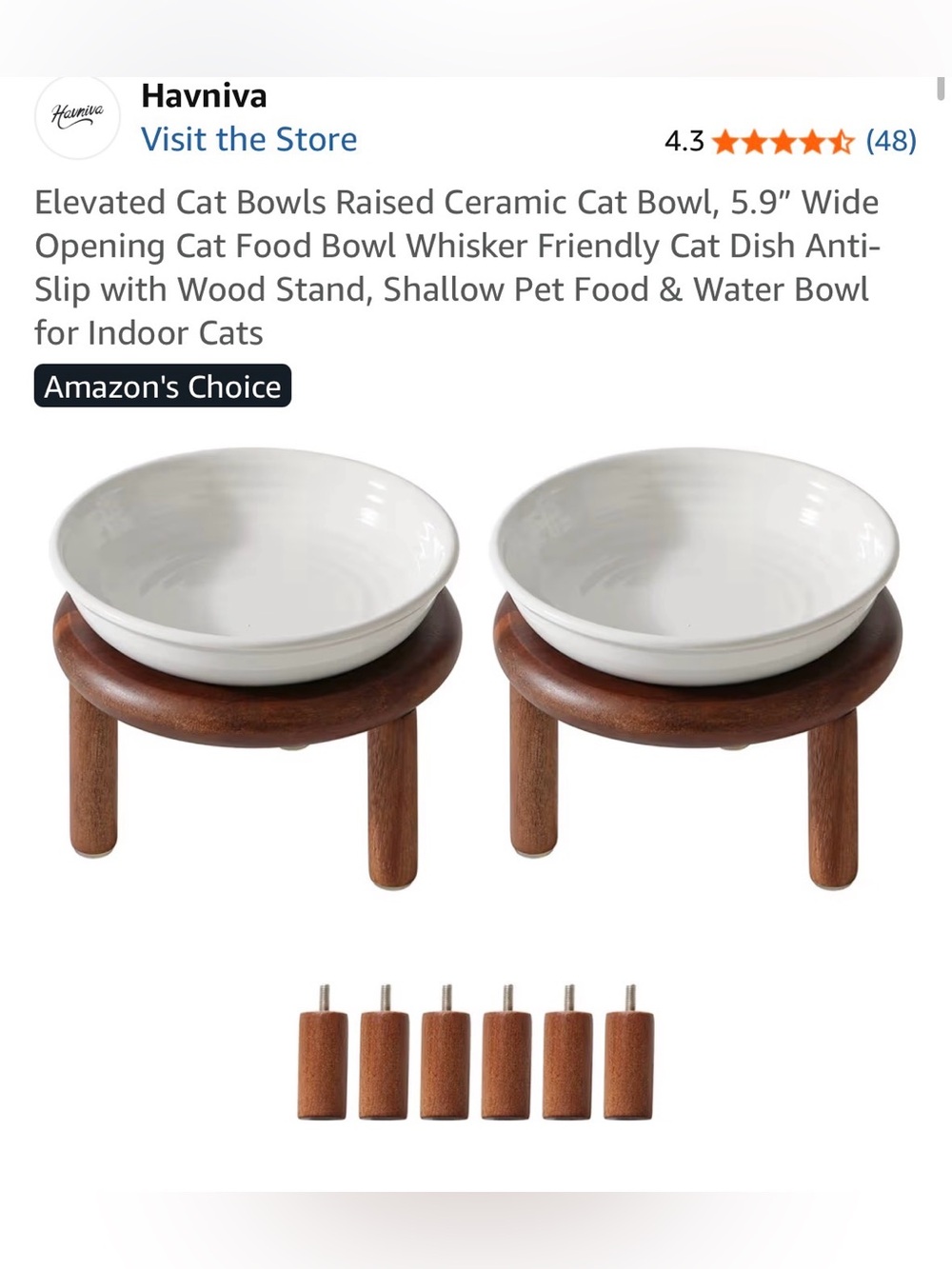 Set of two elevated bowls for cats on two adjustable heights on acacia platform - Picture 3 of 16